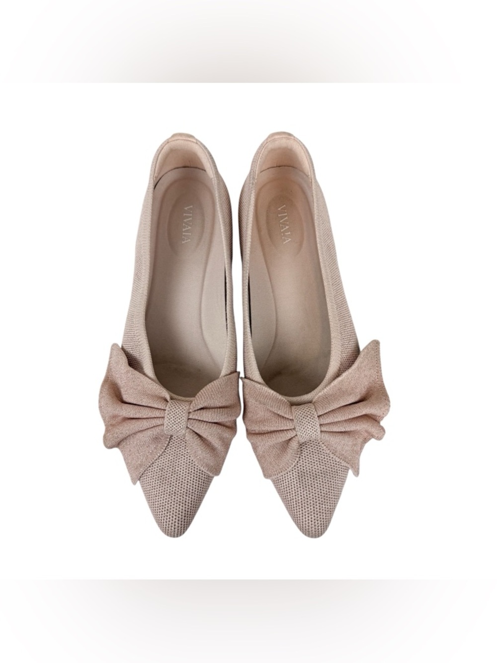 Vivaia Azura Pointed Toe Bow Flats Elegant Bow Style Rose Gold Size 39/8 - Picture 4 of 16